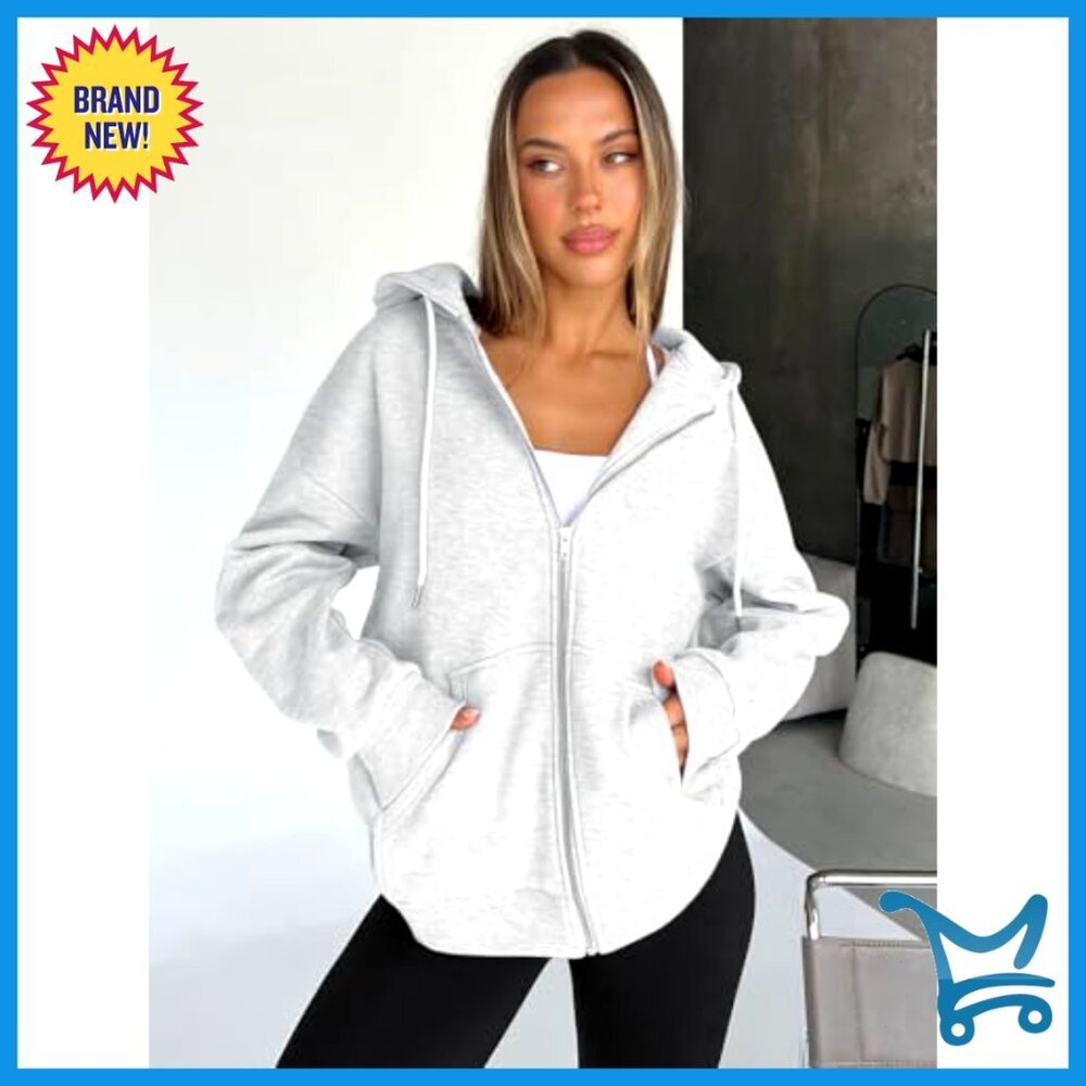 Oversized Zip Up Hoodie Y2K Chic Pullover Sweatshirt Loose Fit Casual Wear - Picture 3 of 5